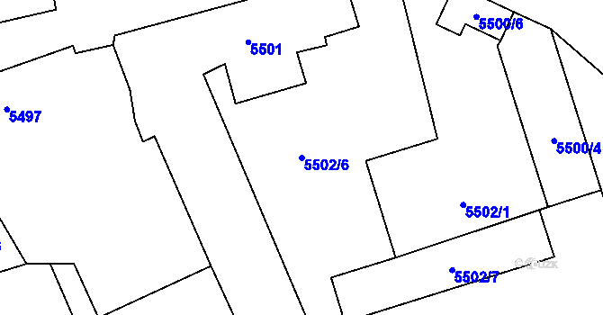 Parcela st. 5502/6 v KÚ Černošice, Katastrální mapa