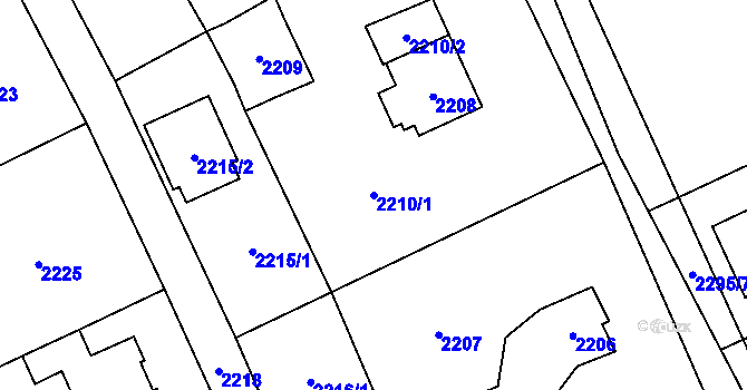 Parcela st. 2210/1 v KÚ Černošice, Katastrální mapa