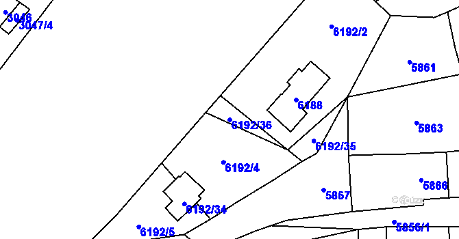 Parcela st. 6192/36 v KÚ Černošice, Katastrální mapa
