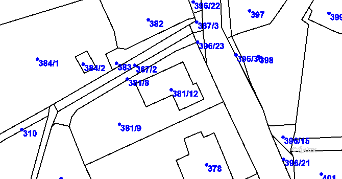 Parcela st. 381/12 v KÚ Černošice, Katastrální mapa