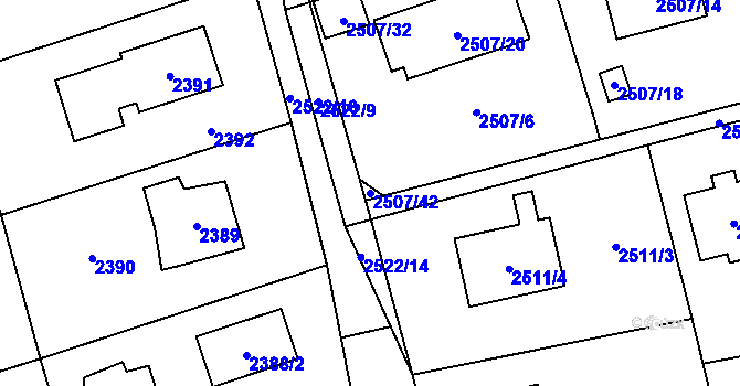 Parcela st. 2507/42 v KÚ Černošice, Katastrální mapa