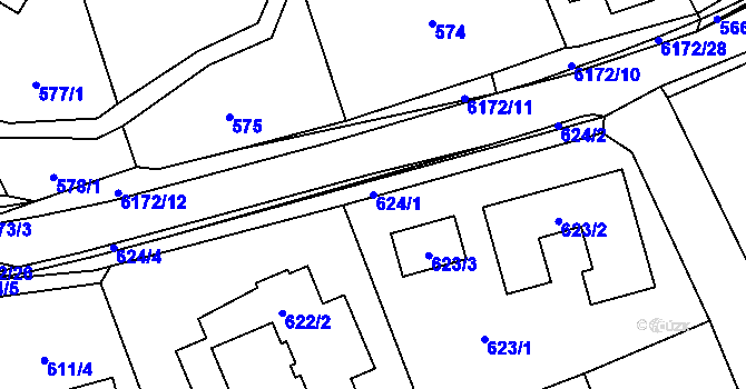 Parcela st. 624/1 v KÚ Černošice, Katastrální mapa