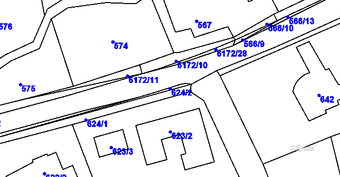 Parcela st. 624/2 v KÚ Černošice, Katastrální mapa