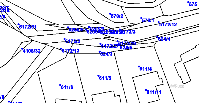 Parcela st. 624/3 v KÚ Černošice, Katastrální mapa