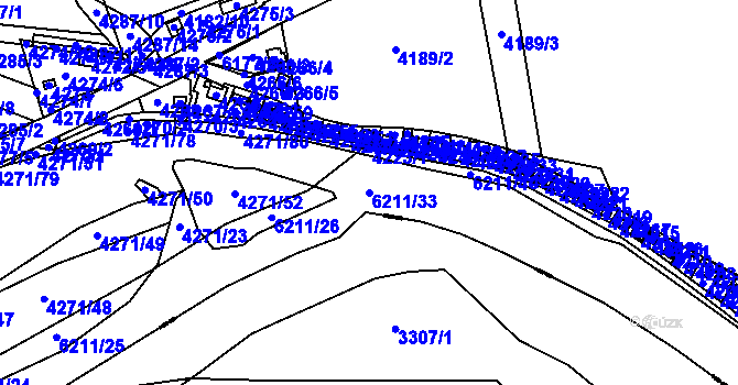 Parcela st. 6211/33 v KÚ Černošice, Katastrální mapa