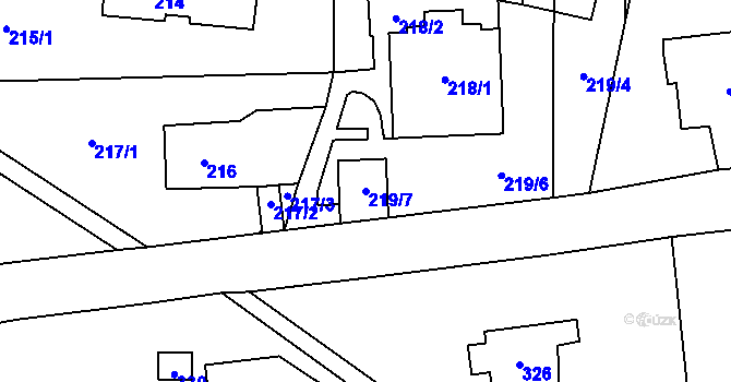 Parcela st. 219/7 v KÚ Černošice, Katastrální mapa