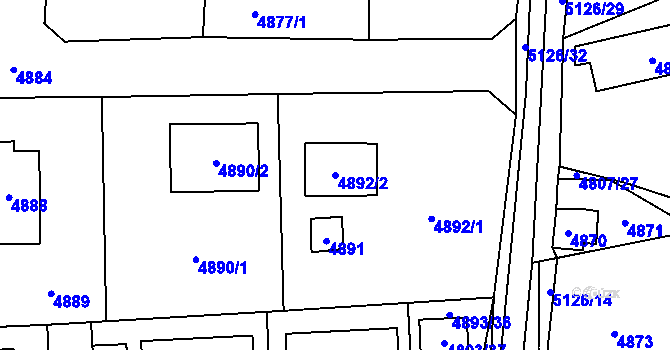 Parcela st. 4892/2 v KÚ Černošice, Katastrální mapa