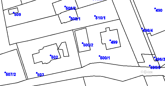 Parcela st. 500/2 v KÚ Černošice, Katastrální mapa