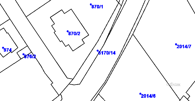 Parcela st. 6170/14 v KÚ Černošice, Katastrální mapa