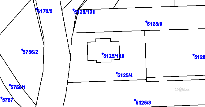 Parcela st. 5125/128 v KÚ Černošice, Katastrální mapa