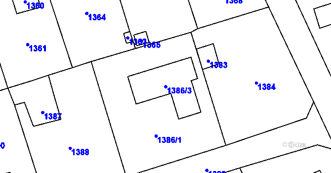 Parcela st. 1386/3 v KÚ Černošice, Katastrální mapa