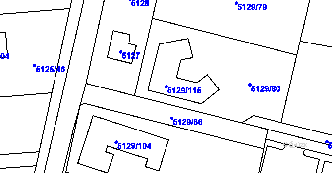 Parcela st. 5129/115 v KÚ Černošice, Katastrální mapa