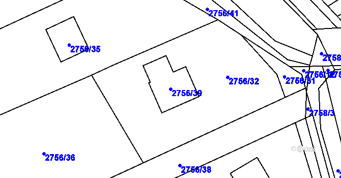 Parcela st. 2756/39 v KÚ Černošice, Katastrální mapa