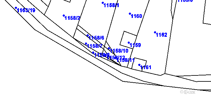 Parcela st. 1158/12 v KÚ Černošice, Katastrální mapa