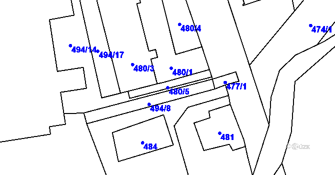 Parcela st. 480/5 v KÚ Černošice, Katastrální mapa