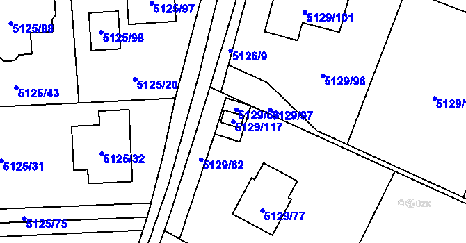 Parcela st. 5129/117 v KÚ Černošice, Katastrální mapa