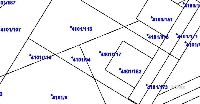 Parcela st. 4101/117 v KÚ Černošice, Katastrální mapa