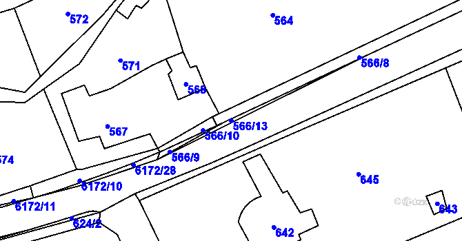 Parcela st. 566/13 v KÚ Černošice, Katastrální mapa