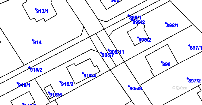 Parcela st. 905/7 v KÚ Černošice, Katastrální mapa