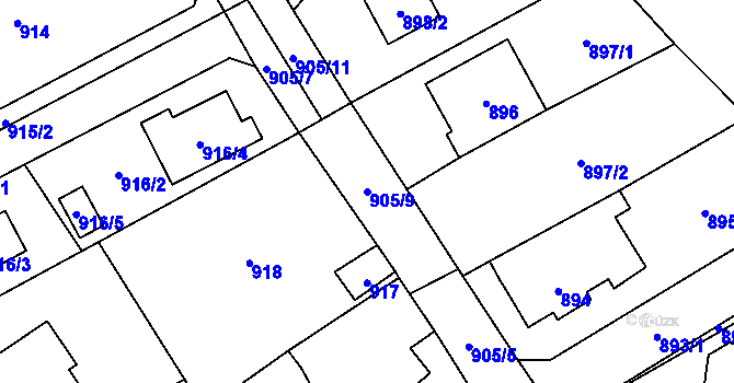 Parcela st. 905/9 v KÚ Černošice, Katastrální mapa