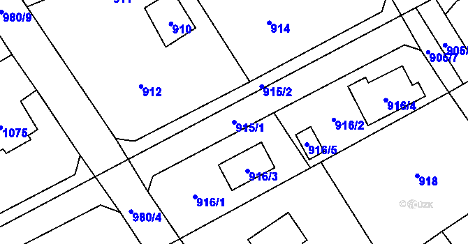 Parcela st. 915/1 v KÚ Černošice, Katastrální mapa