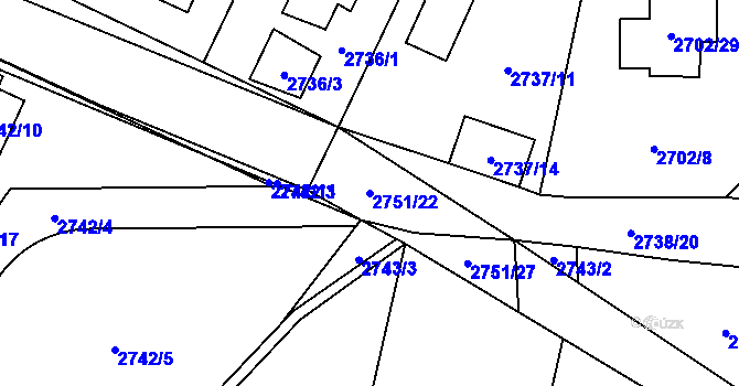 Parcela st. 2751/22 v KÚ Černošice, Katastrální mapa