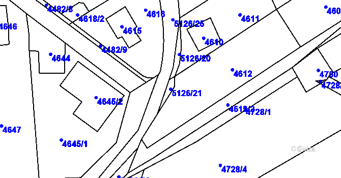 Parcela st. 5126/21 v KÚ Černošice, Katastrální mapa