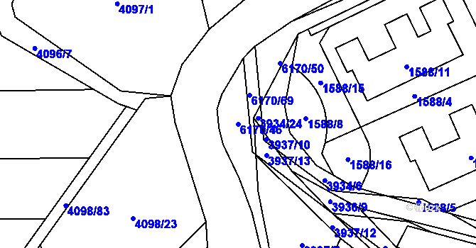 Parcela st. 6170/46 v KÚ Černošice, Katastrální mapa