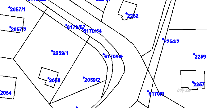 Parcela st. 6170/59 v KÚ Černošice, Katastrální mapa