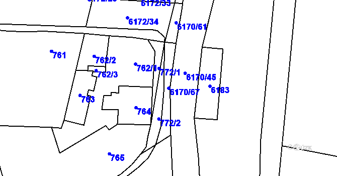 Parcela st. 6170/67 v KÚ Černošice, Katastrální mapa