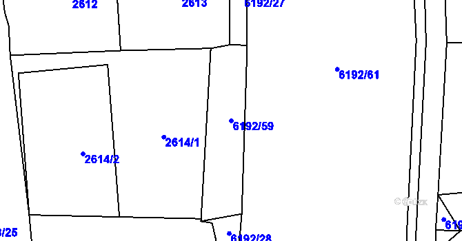 Parcela st. 6192/59 v KÚ Černošice, Katastrální mapa