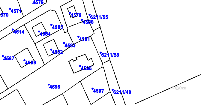 Parcela st. 6211/58 v KÚ Černošice, Katastrální mapa