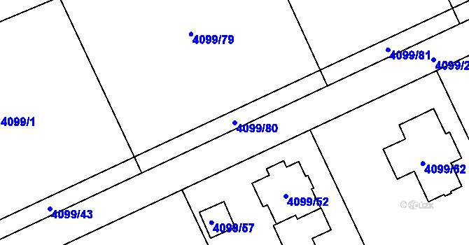 Parcela st. 4099/80 v KÚ Černošice, Katastrální mapa
