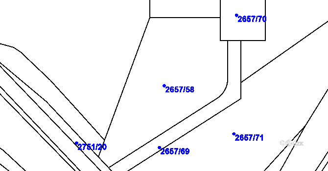 Parcela st. 2657/58 v KÚ Černošice, Katastrální mapa