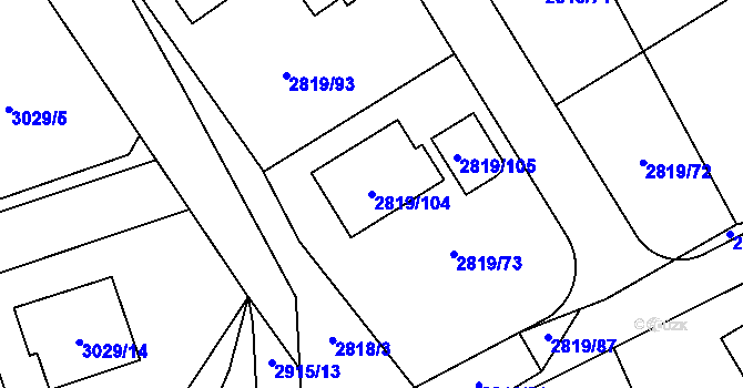Parcela st. 2819/104 v KÚ Černošice, Katastrální mapa