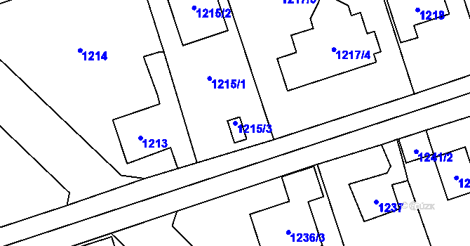 Parcela st. 1215/3 v KÚ Černošice, Katastrální mapa