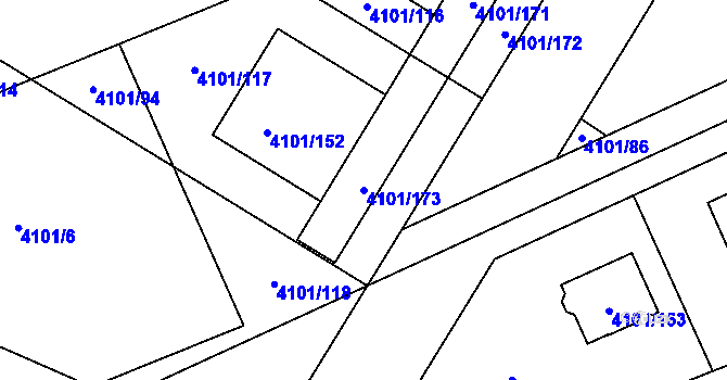 Parcela st. 4101/173 v KÚ Černošice, Katastrální mapa
