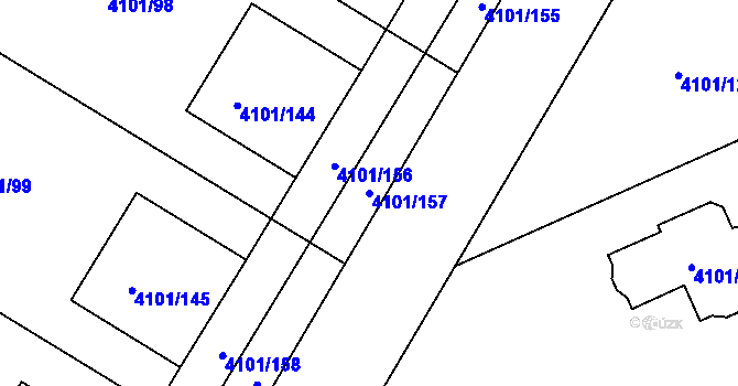 Parcela st. 4101/157 v KÚ Černošice, Katastrální mapa