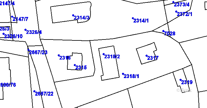 Parcela st. 2318/2 v KÚ Černošice, Katastrální mapa