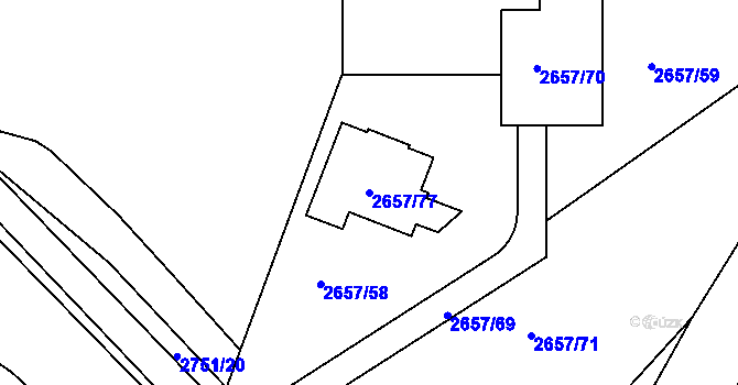 Parcela st. 2657/77 v KÚ Černošice, Katastrální mapa