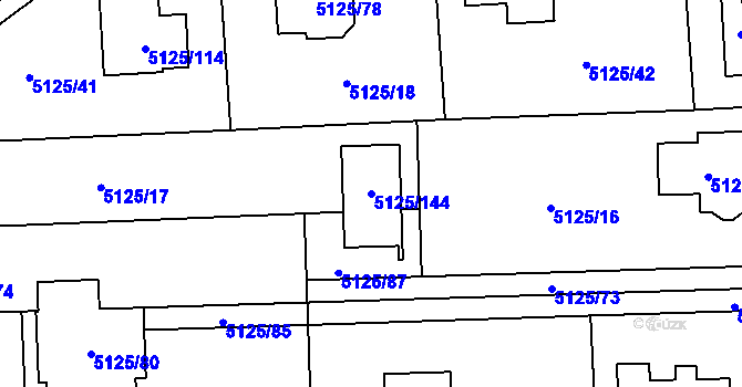 Parcela st. 5125/144 v KÚ Černošice, Katastrální mapa