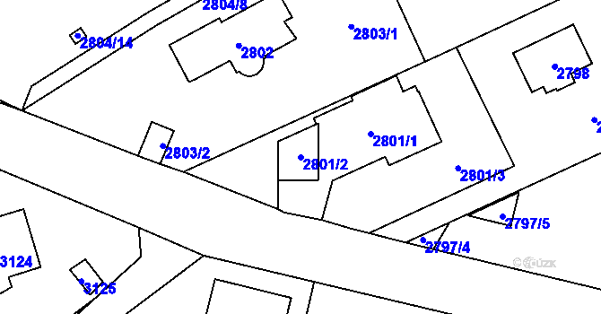 Parcela st. 2801/2 v KÚ Černošice, Katastrální mapa