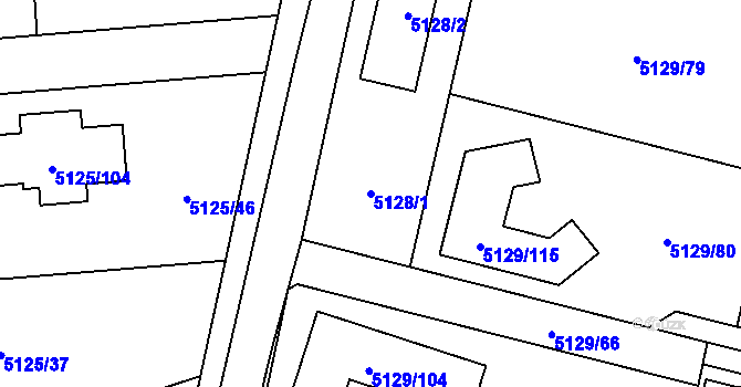 Parcela st. 5128/1 v KÚ Černošice, Katastrální mapa
