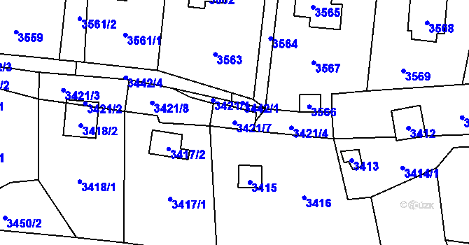 Parcela st. 3421/7 v KÚ Černošice, Katastrální mapa