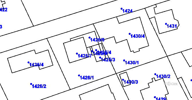 Parcela st. 1425/4 v KÚ Černošice, Katastrální mapa