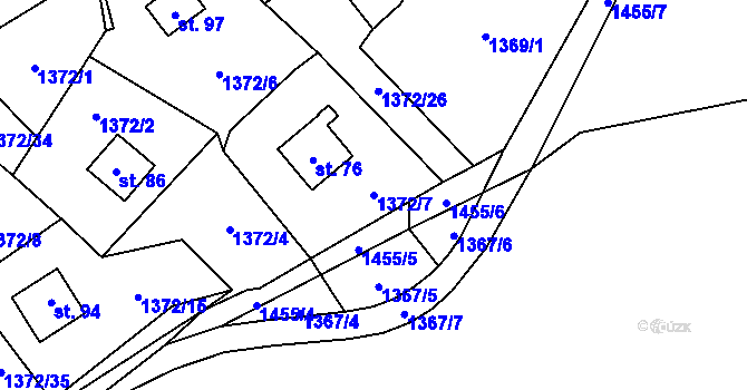 Parcela st. 1372/7 v KÚ Lažany u Černošína, Katastrální mapa