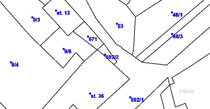 Parcela st. 592/2 v KÚ Třebel, Katastrální mapa