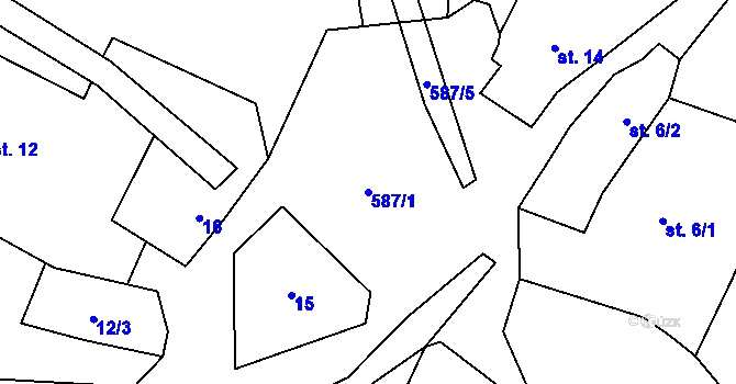 Parcela st. 587/1 v KÚ Záhoří u Černošína, Katastrální mapa