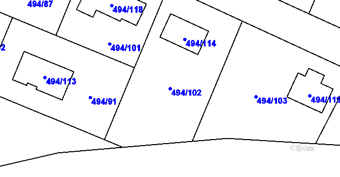 Parcela st. 494/102 v KÚ Černotín, Katastrální mapa