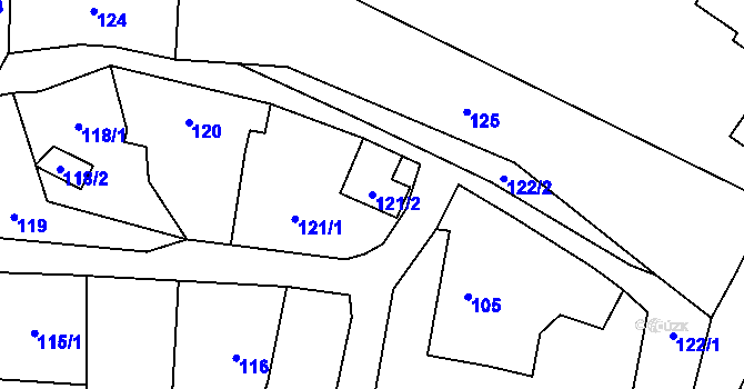 Parcela st. 121/2 v KÚ Černotín, Katastrální mapa